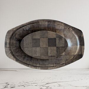 Lot Of 8 Oval Woven Parquet Wooden Print Salad Bowl Tray Serving 13"X8.25"